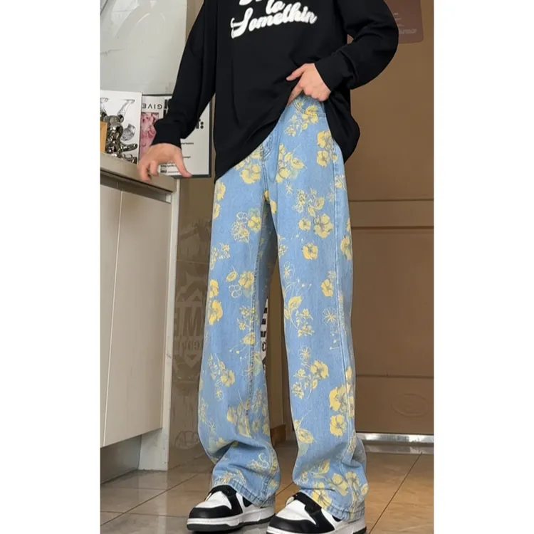 引创牛仔裤子男美式高街大码美式高街大码百搭绣花休闲牛仔裤子男