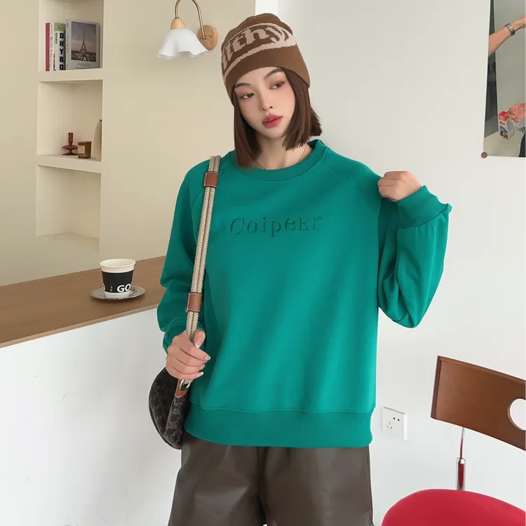 Y293秋季新款韩版时尚休闲百搭女士刺绣字母圆领套头卫衣25-162