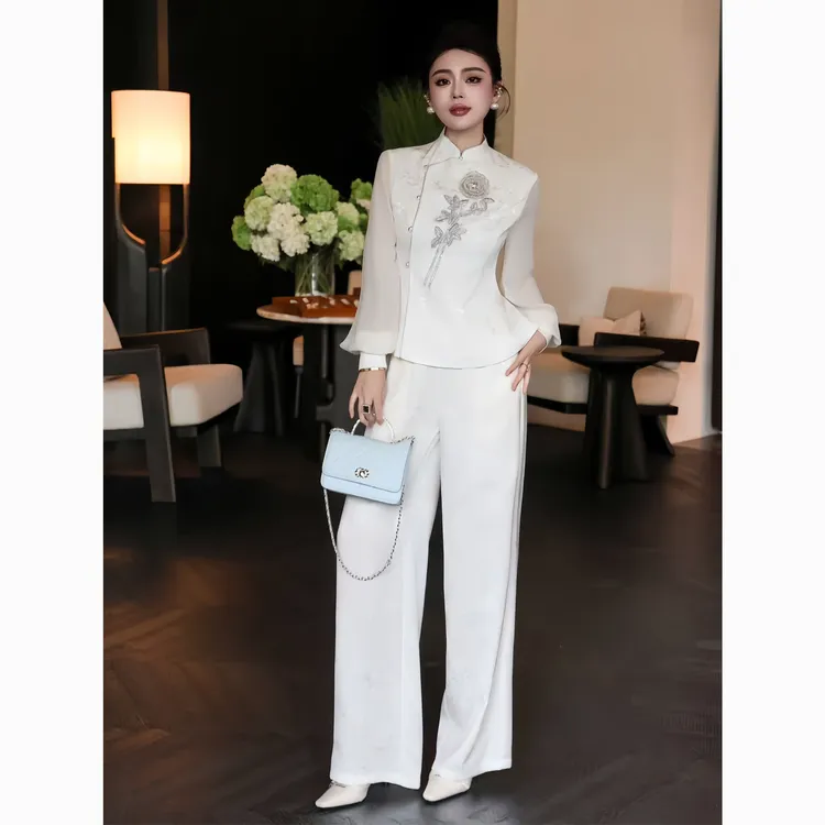 ZEROYK设计师款新中式国风套装高级感重工钉珠提花西服长裤两件套