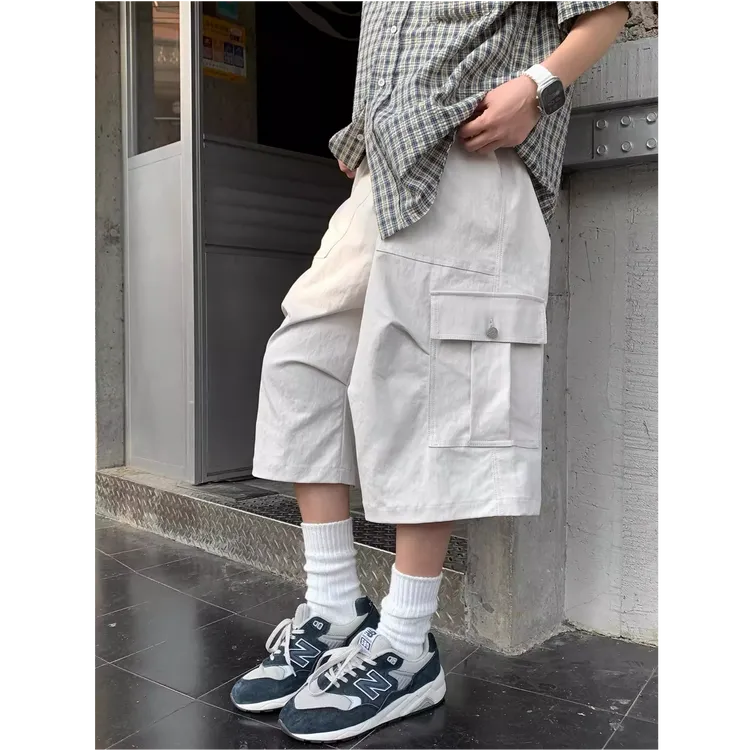 五分裤男白色夏季宽松工装薄款美式复古中裤痞帅七分百搭短裤子潮
