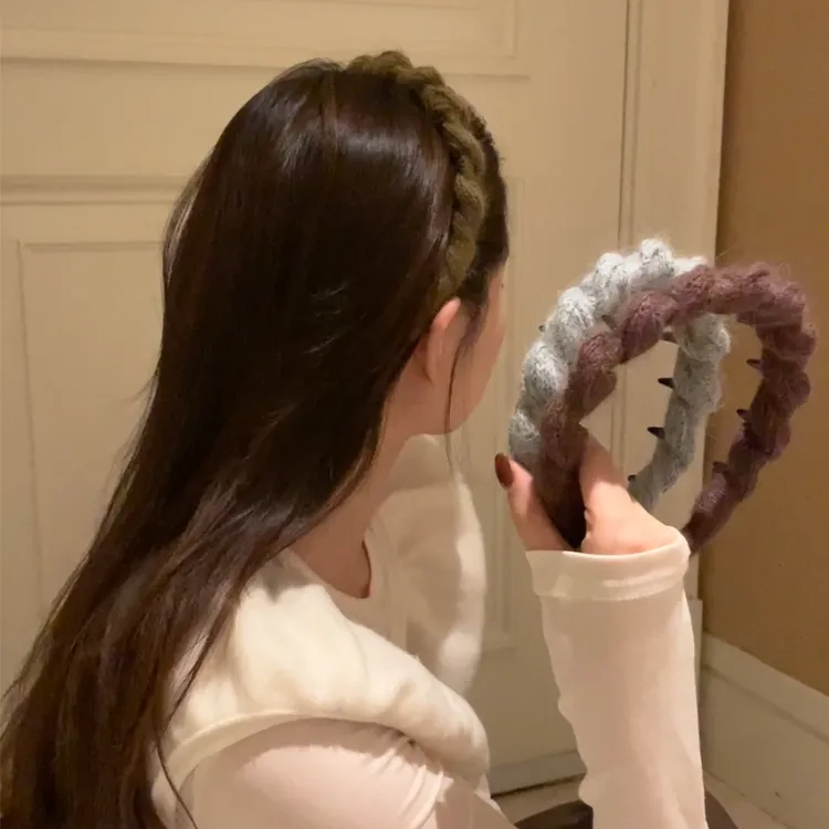 秋冬编织毛线发箍头饰女秋冬气质高颅顶毛绒头箍发饰防滑带齿发卡