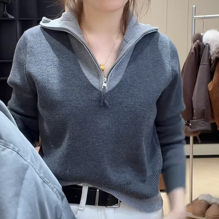 韩版设计感假两件拼色套头毛衣女冬季新款时尚打底长袖针织衫百搭