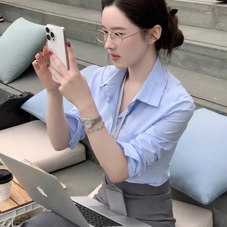 韩国chic早春简约纯色衬衫女职业通勤装2025新款显瘦时尚长袖衬衣