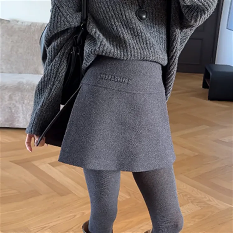 羊毛呢高腰短裤两侧开叉裤裙高腰显瘦毛呢短裙裤女半身裙251538#