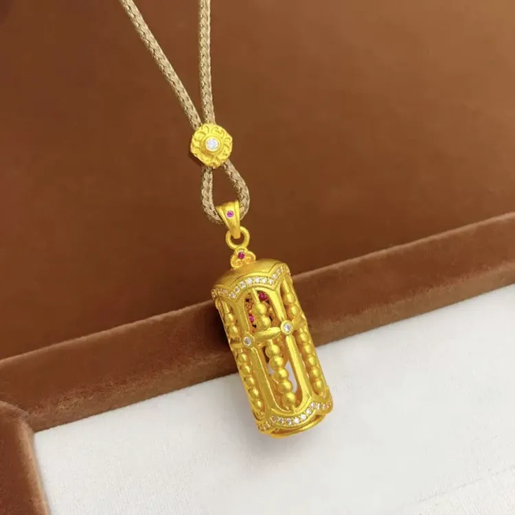 铜合金项链 新中式喜上眉梢算盘鸟笼吊坠项链圆盘麻雀挂坠毛衣链