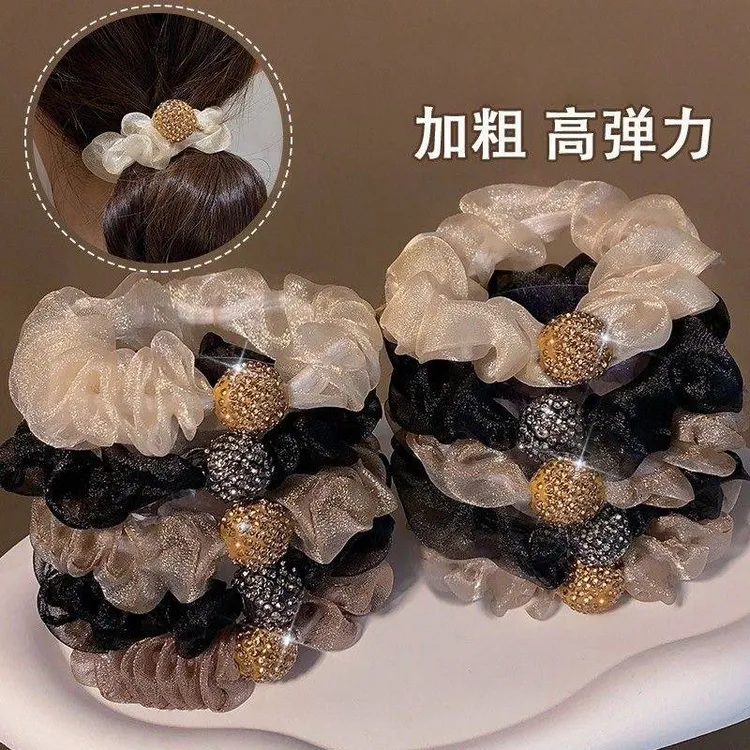 欧根纱头绳网红扎头发新款发绳洋气水钻网纱褶皱发圈发饰高弹力