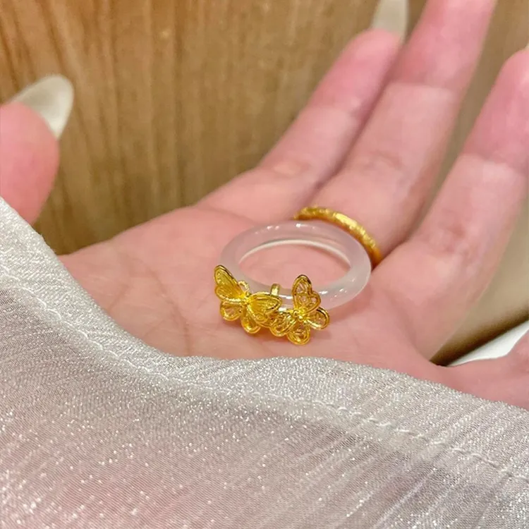 铜合金戒指 新中式冰透镂空蝴蝶戒指轻奢小众设计高级感食指戒女