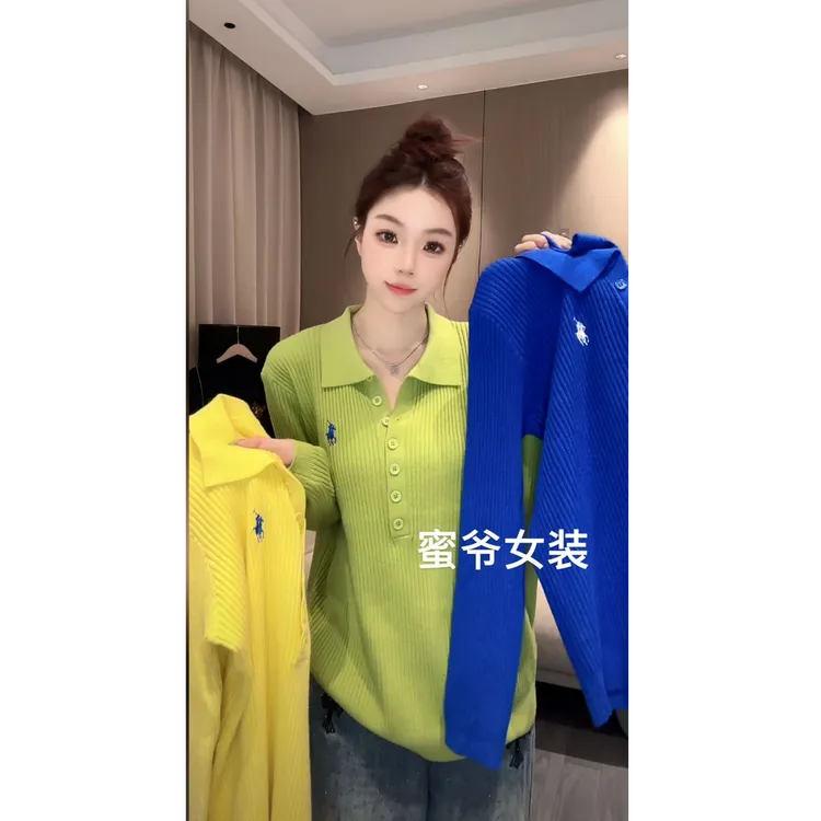 【蜜爷家】秋冬翻领刺绣polo领上衣18008#