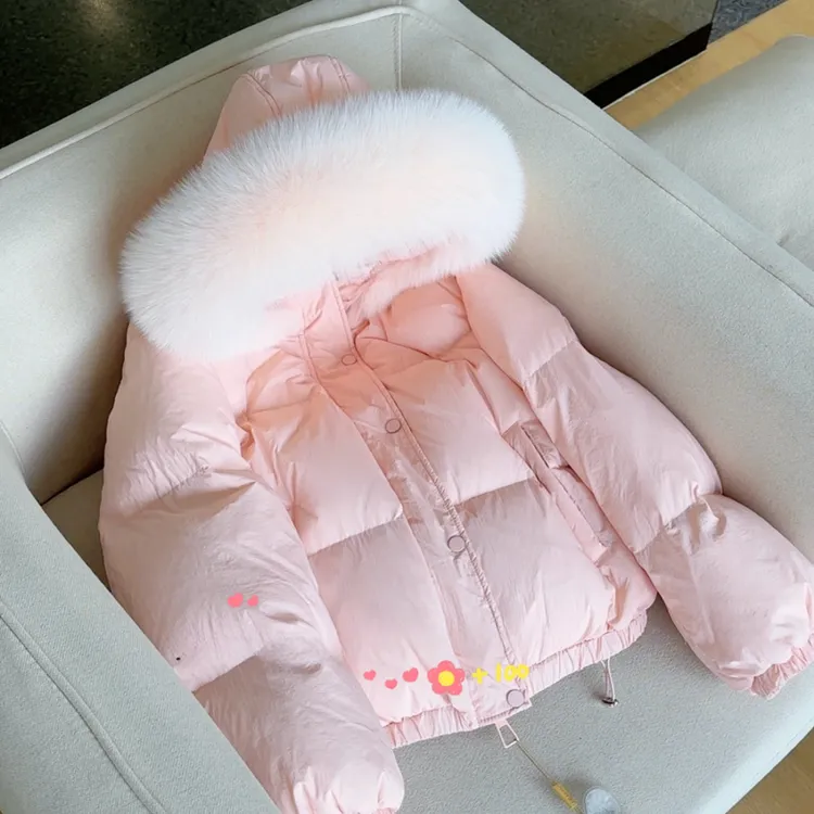 韩系嫩粉色大毛领连帽棉服面包服女冬季新款时尚减龄加厚棉衣外套