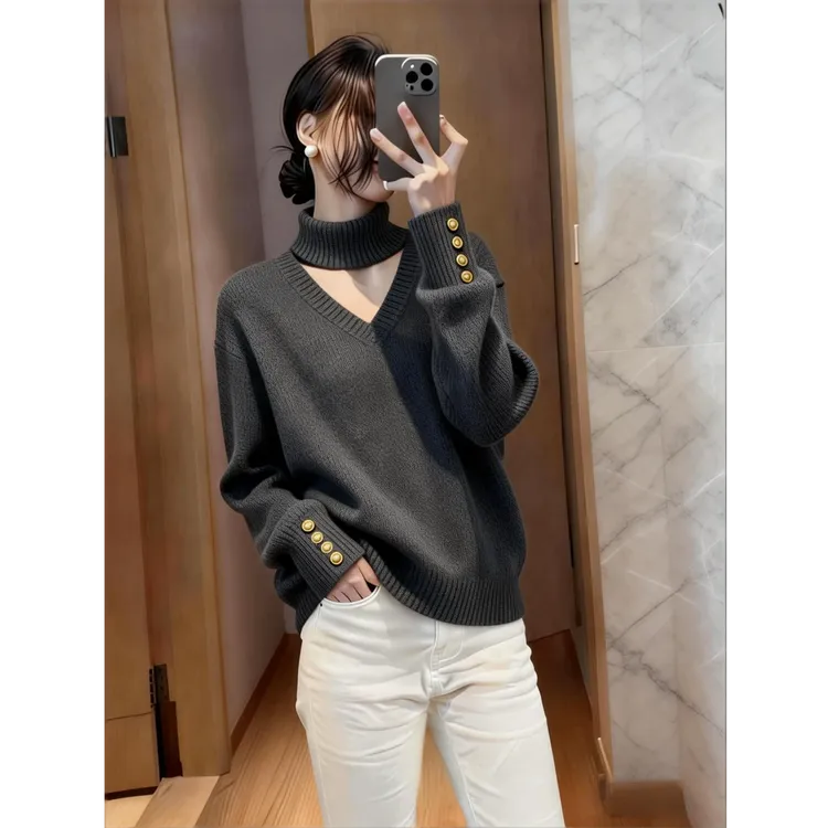 时尚轻熟风镂空针织衫秋冬新款软糯内搭巨好看气质显瘦打底毛衣女