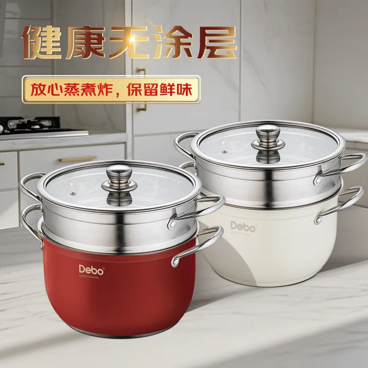 德铂拉斐尔高颜值不锈钢多层蒸锅加厚汤锅多用锅26CM家用大容量