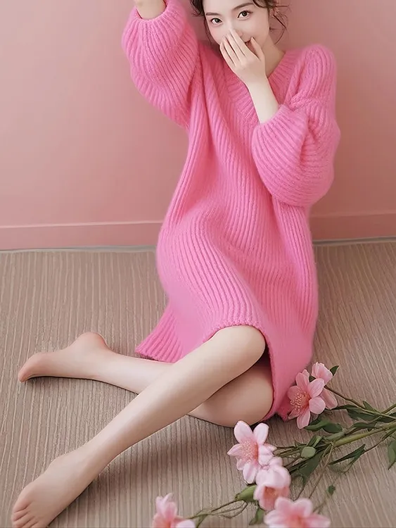 今年流行漂亮中长款毛衣连衣裙女秋冬新款韩版宽松显瘦针织打底衫
