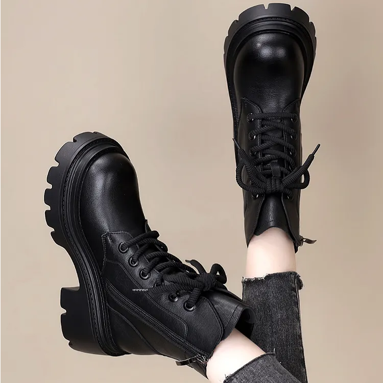 啄木鸟马丁靴女2025秋冬季新款英伦风厚底小个子增高马丁加绒短靴