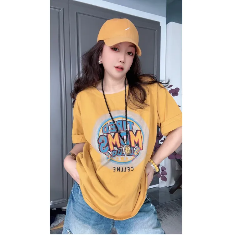 【广州微姐】夏季韩版时尚百搭宽松显瘦休闲圆领印花短袖T恤6611