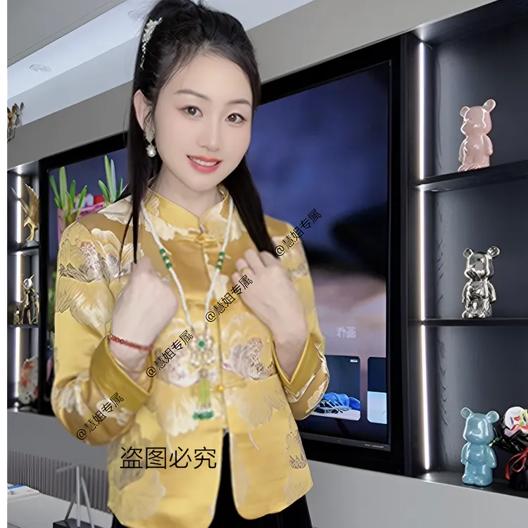 新中式国风外套女春秋新款高端复古优雅气质短款提花刺绣立领外套