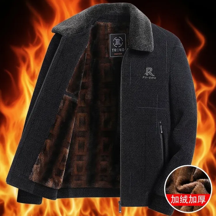 加绒加厚爸爸冬装保暖衣外套中年男冬季防寒高档夹克棉服冬款冬天