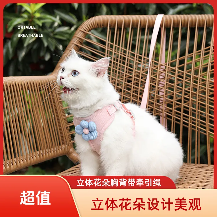 立体花朵网布胸背猫咪透气猫咪外出溜胸背牵引绳