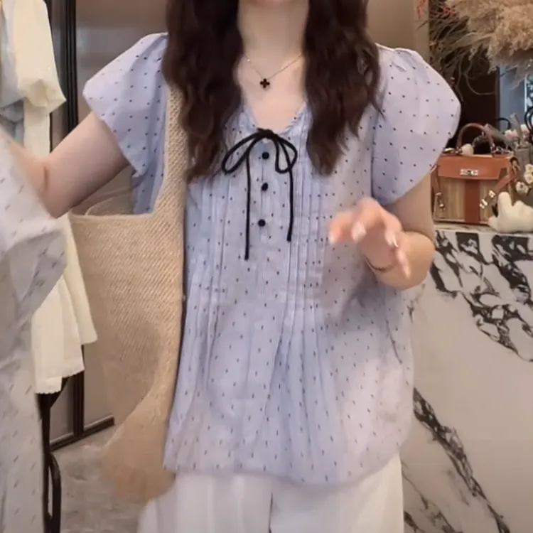 设计感薄款女士气质上衣女夏季新款百搭温婉大方衣服时尚短袖衬衫
