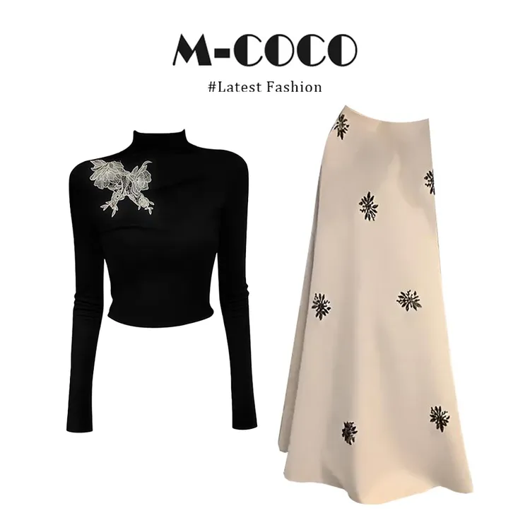 新中式轻熟风蝴蝶结刺绣长袖T恤秋季直筒半身裙两件套