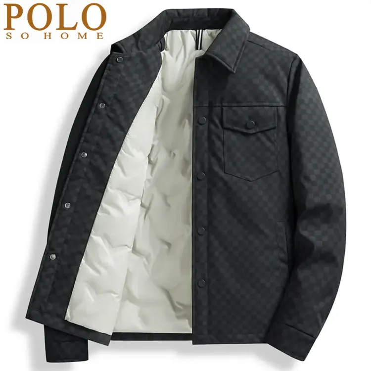 保罗高档轻薄羽绒服男冬季新款加厚抗寒保暖翻领休闲男灰鸭绒夹克