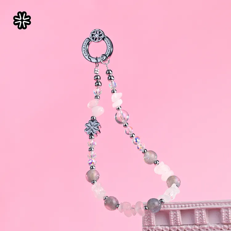 kakaskin/卡卡思手机短挂链精致时尚珠饰灰色满天星ins钥匙链挂件