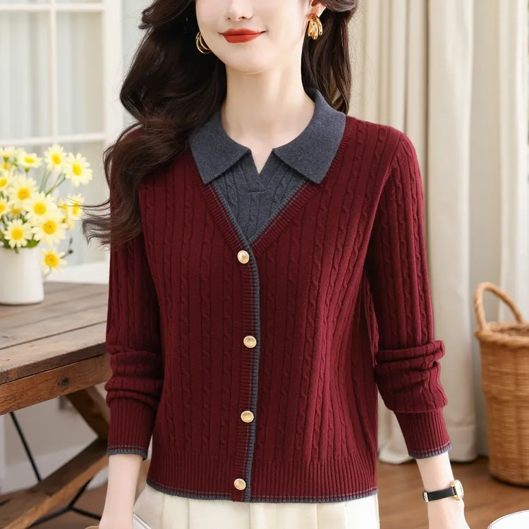 春秋季新款纯100羊绒衫女中年妈妈装2025女士翻领毛衣