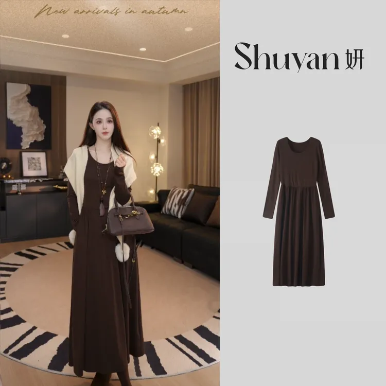 Shuyan妍【梦露裙】锁温优可绒显瘦百搭弹力修身长裙639534