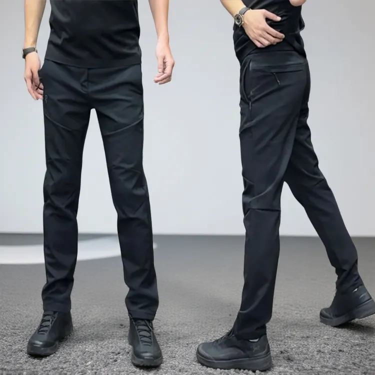 松紧腰带冲锋登山裤潮流百搭长裤工装风宽松直筒裤潮牌简约男裤子