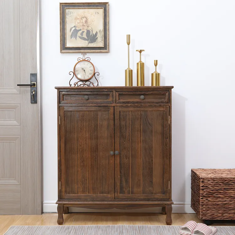 欧式鞋柜实木加厚收纳鞋柜门口放鞋柜子大号两抽两门储物柜子