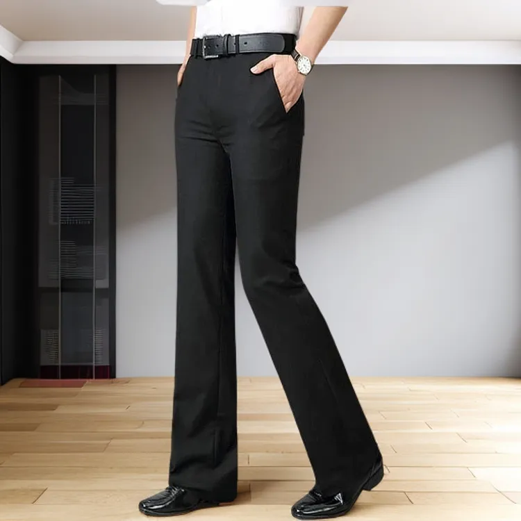 秋冬2025男士喇叭裤高腰青年修身微喇叭裤免烫黑色大脚阔腿裤男