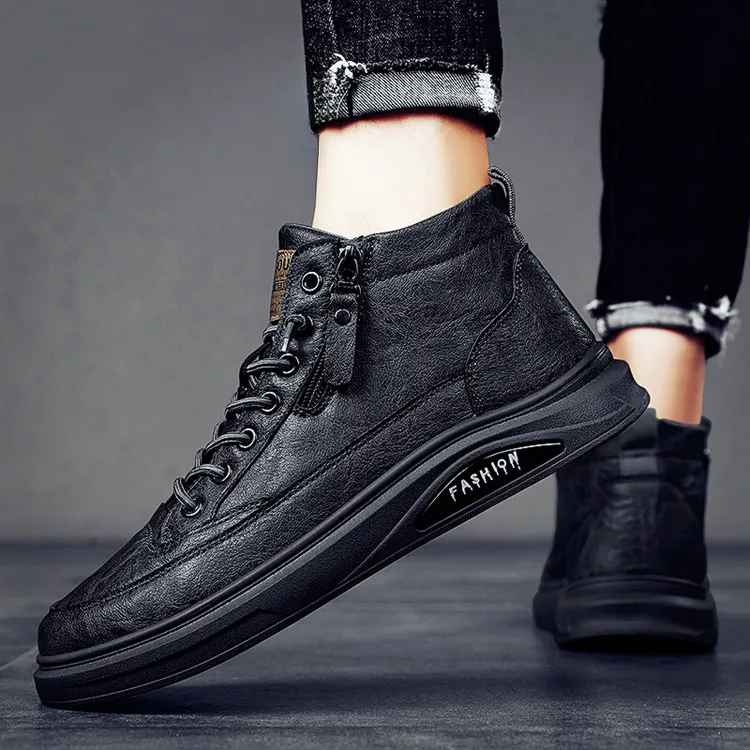 高帮男鞋痞帅秋冬加绒爆款2025新款马丁靴百搭休闲板鞋子男士皮鞋