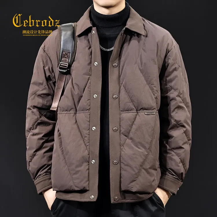 法国Cebrodz羽绒服男士外套秋冬潮牌翻领拼接轻薄白鸭绒美式
