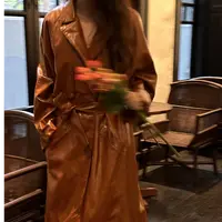 七月伊萨尔 vintage复刻电影感皮衣 美拉德设计感修身衣长款外套