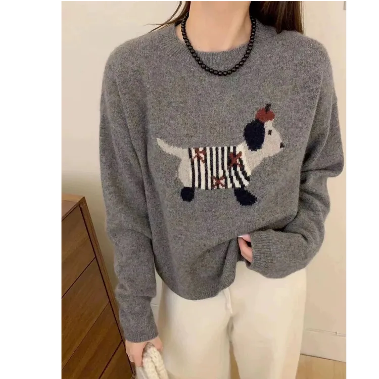 6019毛针织衫高端秋冬韩系小狗提花针织衫秋冬款休闲慵懒套头