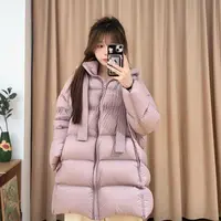 85677余小鱼【飘带羽绒服】三色连帽抽绳方块长款连帽羽绒服女装