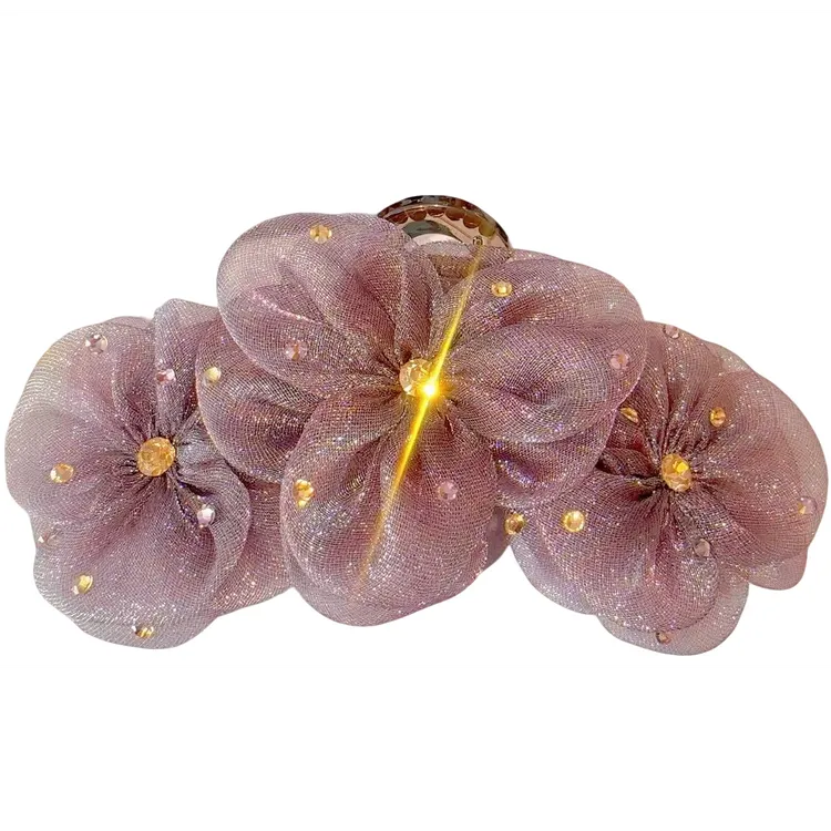 三个花紫色发夹商务/OL抓夹女原创设计边夹发夹清新韩版弹簧夹