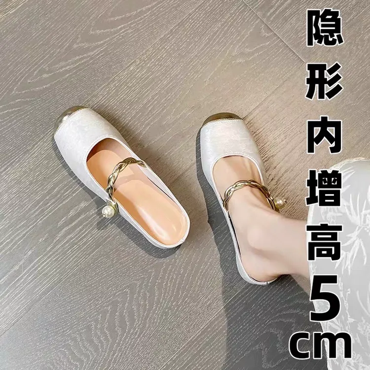 内增高凉拖国风鞋子气质配裙子玛丽珍鞋超软羊皮包头半拖鞋女外穿
