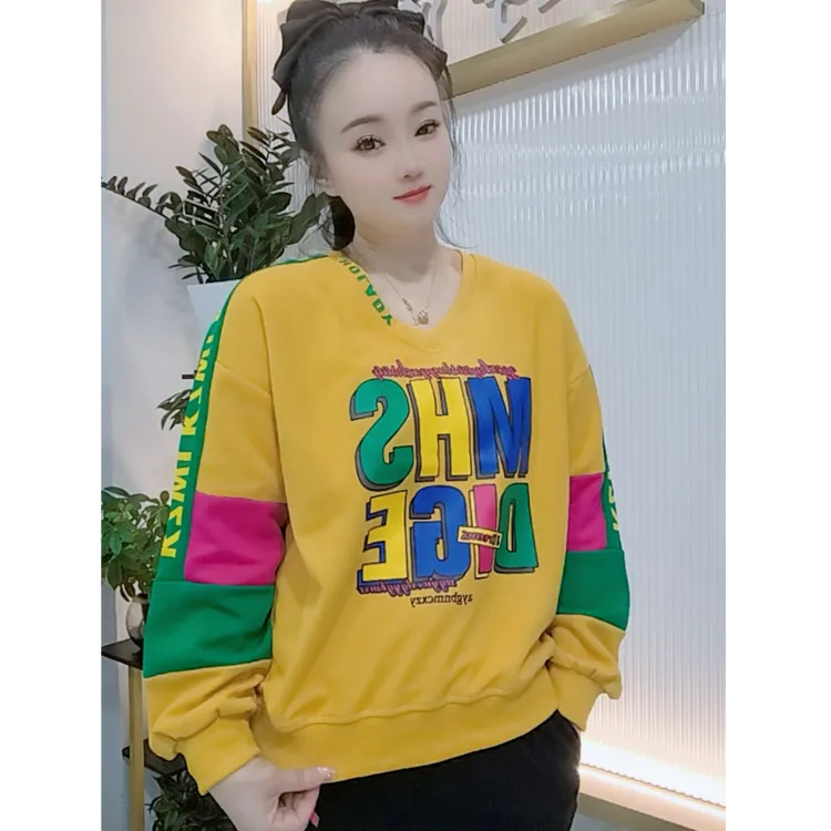 【婉婷服饰】8510卫衣V领春秋款女士潮牌时尚百搭休闲宽松遮肉显瘦
