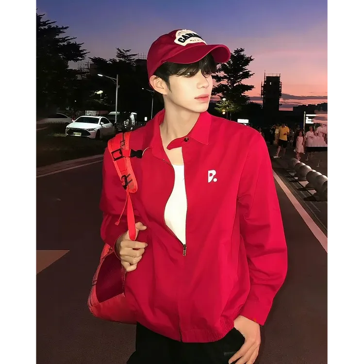 奶蓝色衬衫外套男女秋季韩系情侣装高级感美式cleanfit哈灵顿夹克