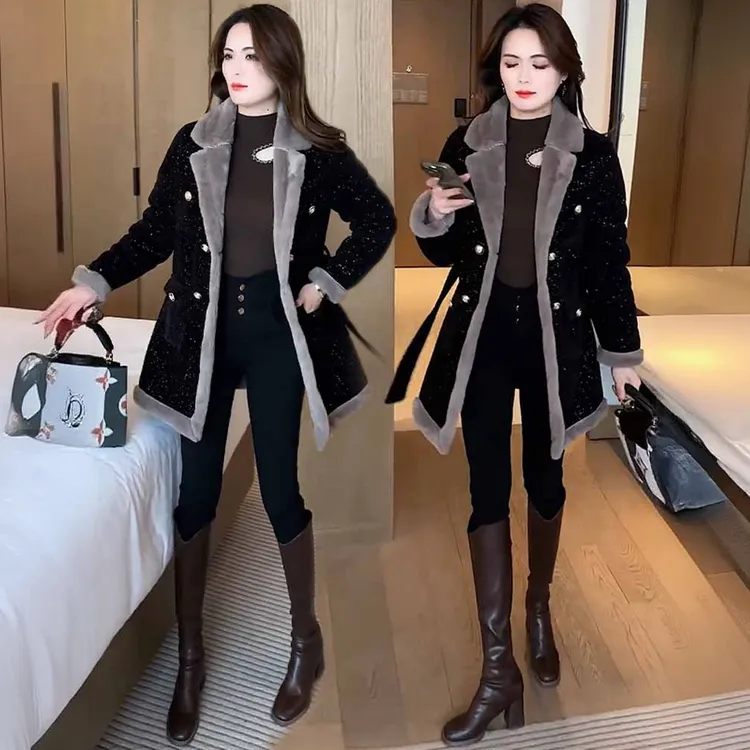 雅鹿加绒加厚外套2025冬季新款洋气收腰中长款显瘦保暖大衣