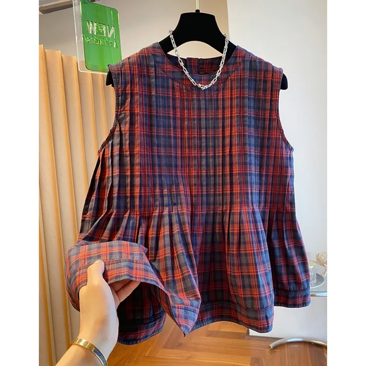 韩国东大门格子无袖上衣女夏2025新款宽松超好看背心衬衫娃娃衫