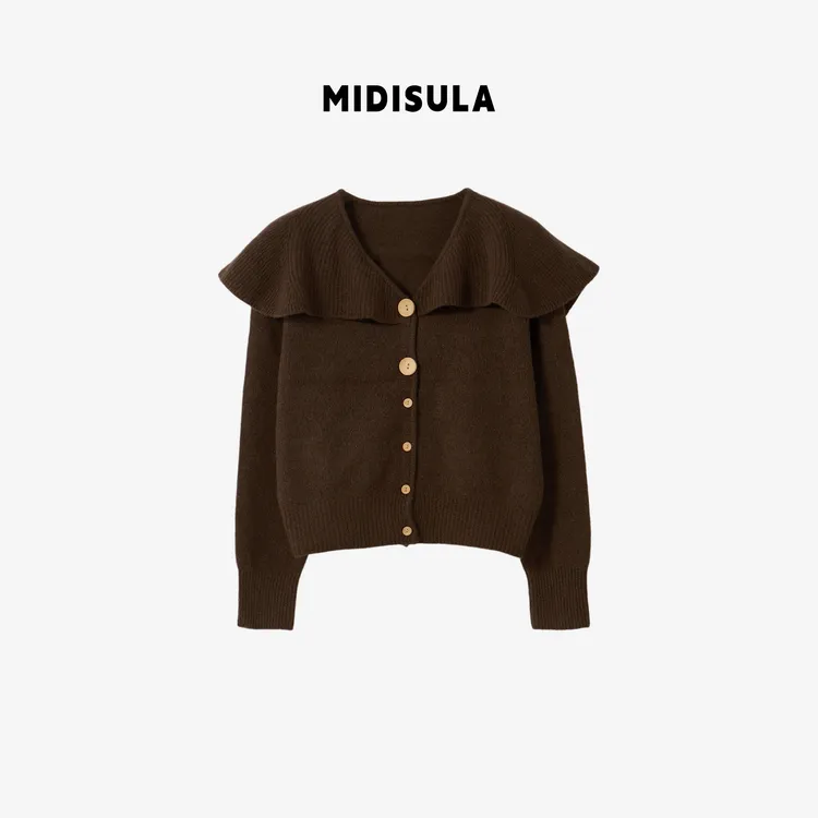 MDSL·秋冬新款韩系海军领百搭时尚气质木扣羊毛开衫#01913