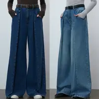 【现货】开间/苣时髦先锋 错位口袋大翻褶痞帅慵懒大阔腿牛仔裤