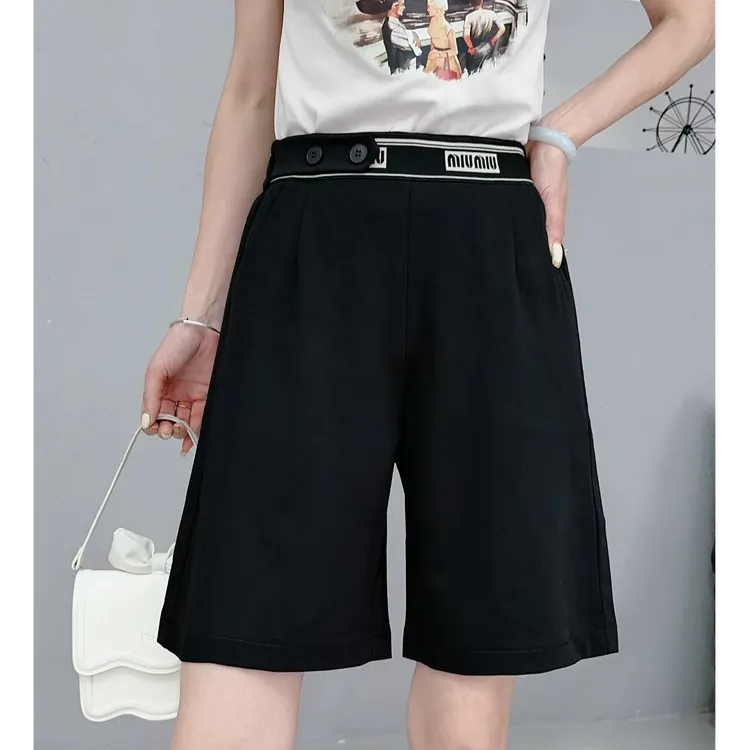 小鑫肝@松紧裤头字母装饰带扣简宁休闲百搭四分短裤 8077