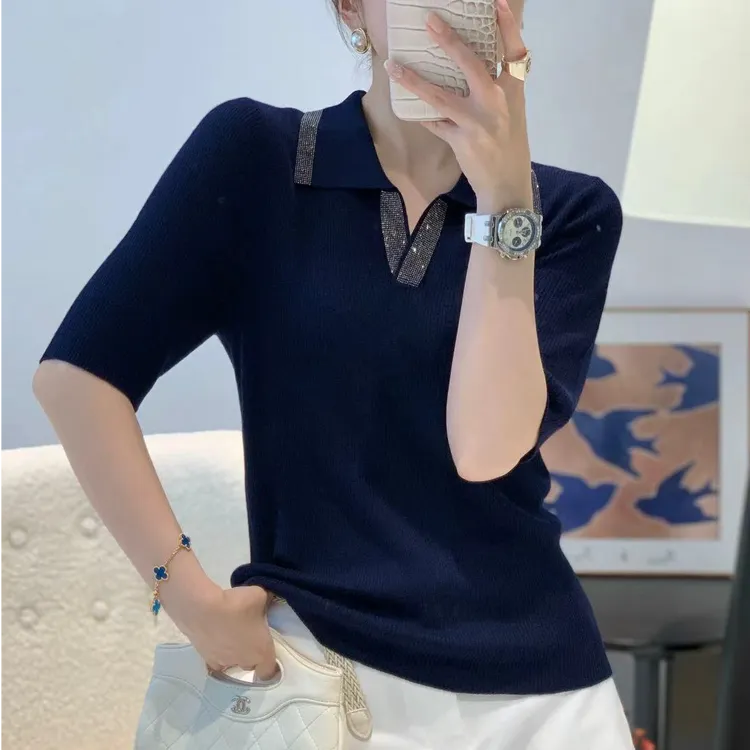 上衣polo百搭夏季半袖羊绒羊毛衫翻领