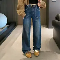 【锦衣服饰】LK 807韩系复古窄版拖地直筒牛仔裤
