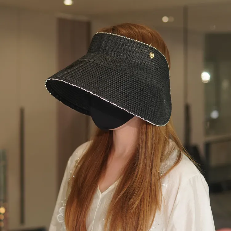 闪钻空顶防晒帽 百搭显脸小防紫外线夏海边出游遮阳遮脸大头草帽