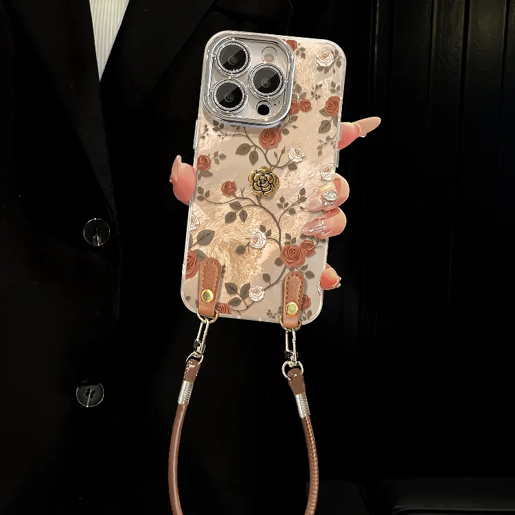 山茶花公仔适用苹果16promax手机壳高级感羽纱iPhone17pro全包15