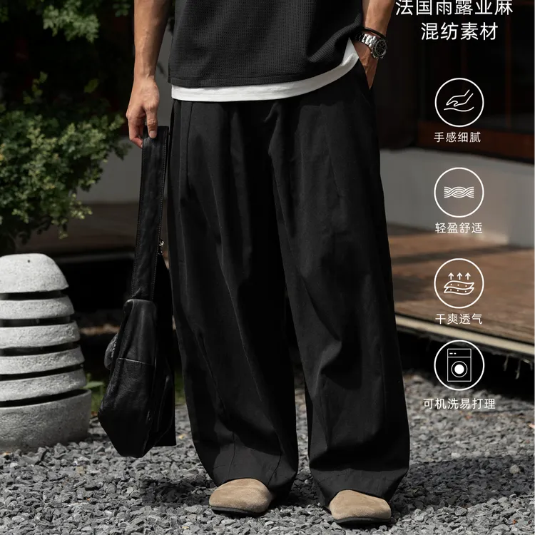 MASSULTI 25SS复古松弛感 法国亚麻索罗娜混纺宽松廓形空气胖胖裤