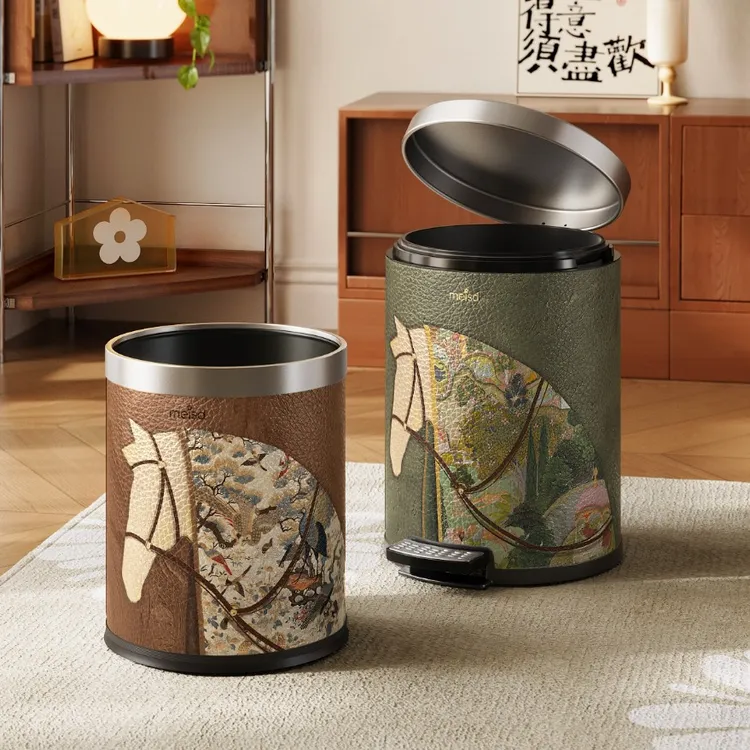 美世达中古风垃圾桶不锈钢家用2025新款客厅脚踩高颜值复古卫生桶